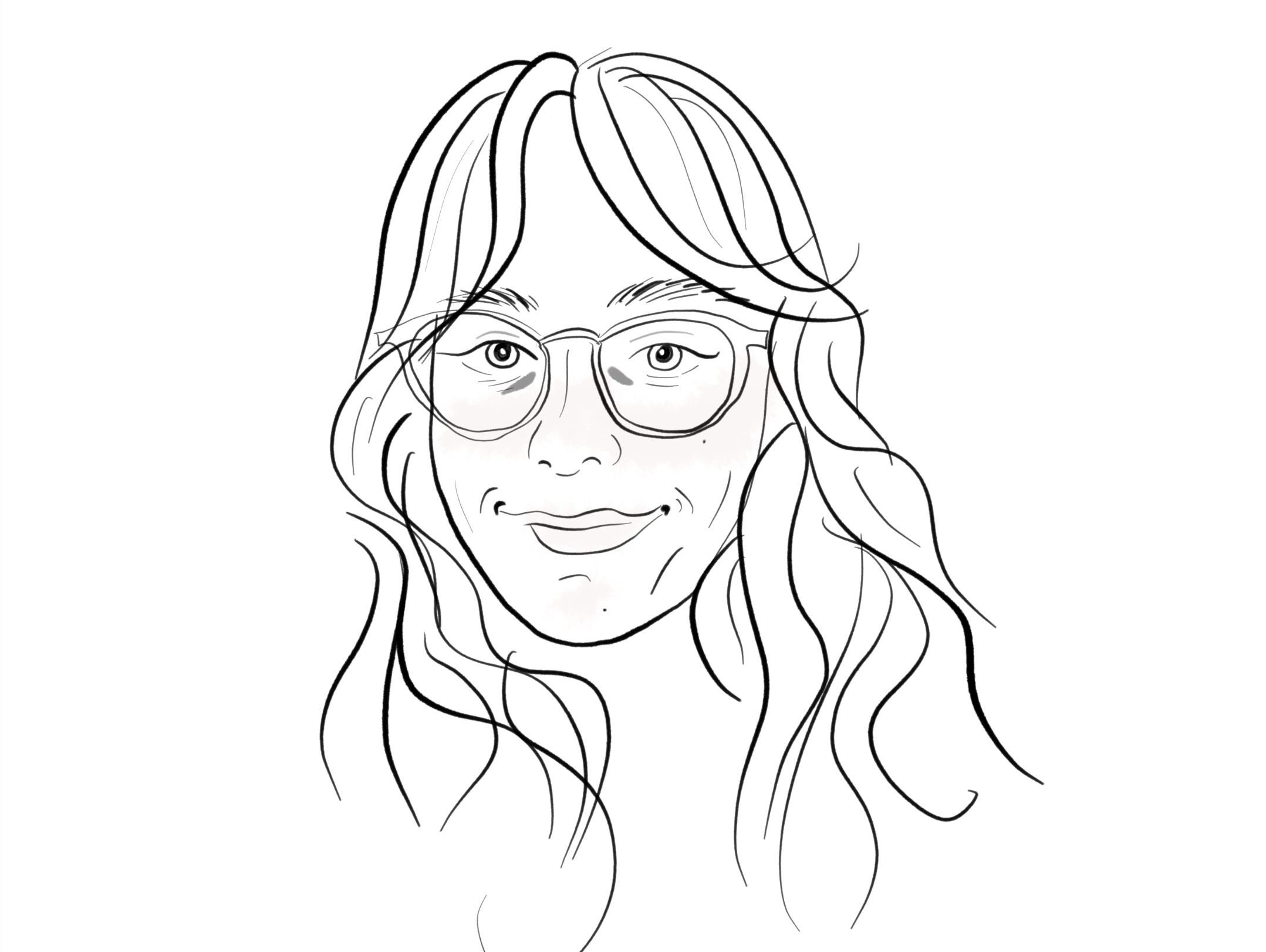 A digital line drawing of the author, drawn by the Katherine Di Napoli in Procreate